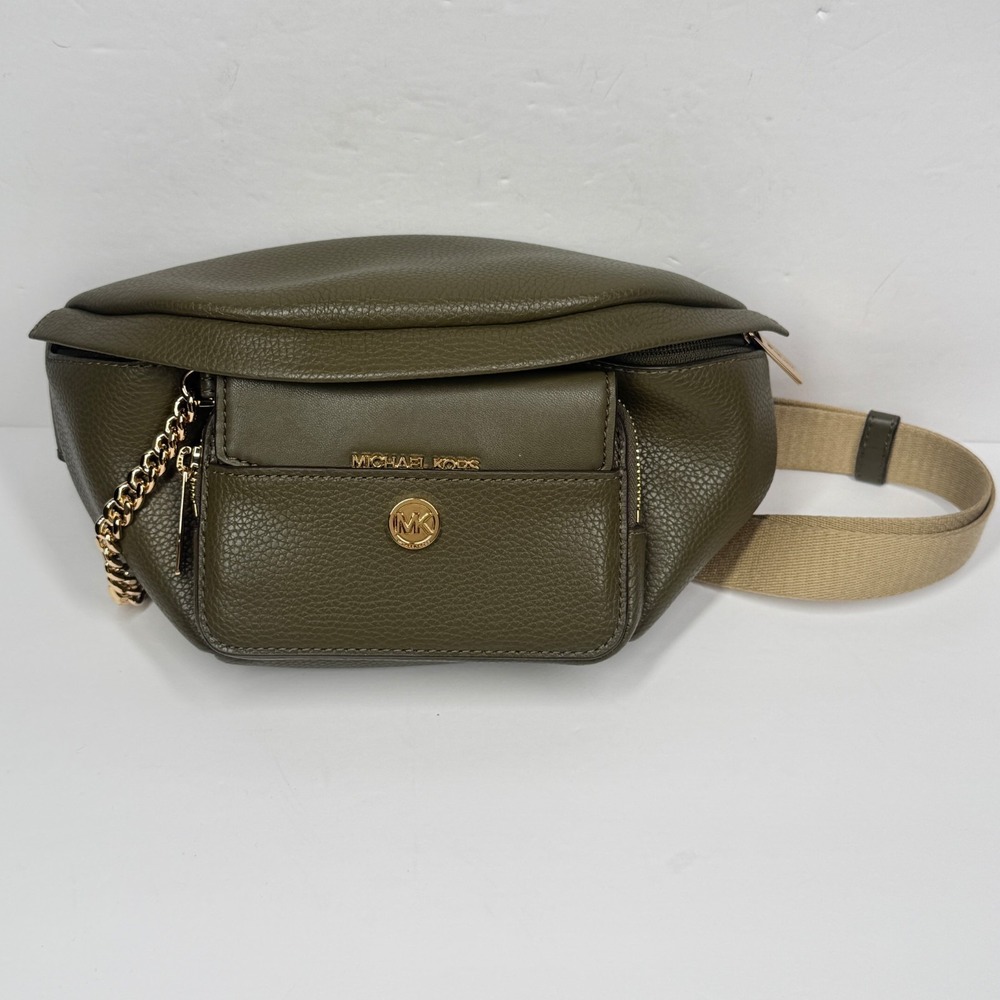 Michael Kors Maisie 2 in 1 Sling Pack Olive Green Pebbled Leather Gold Hardware